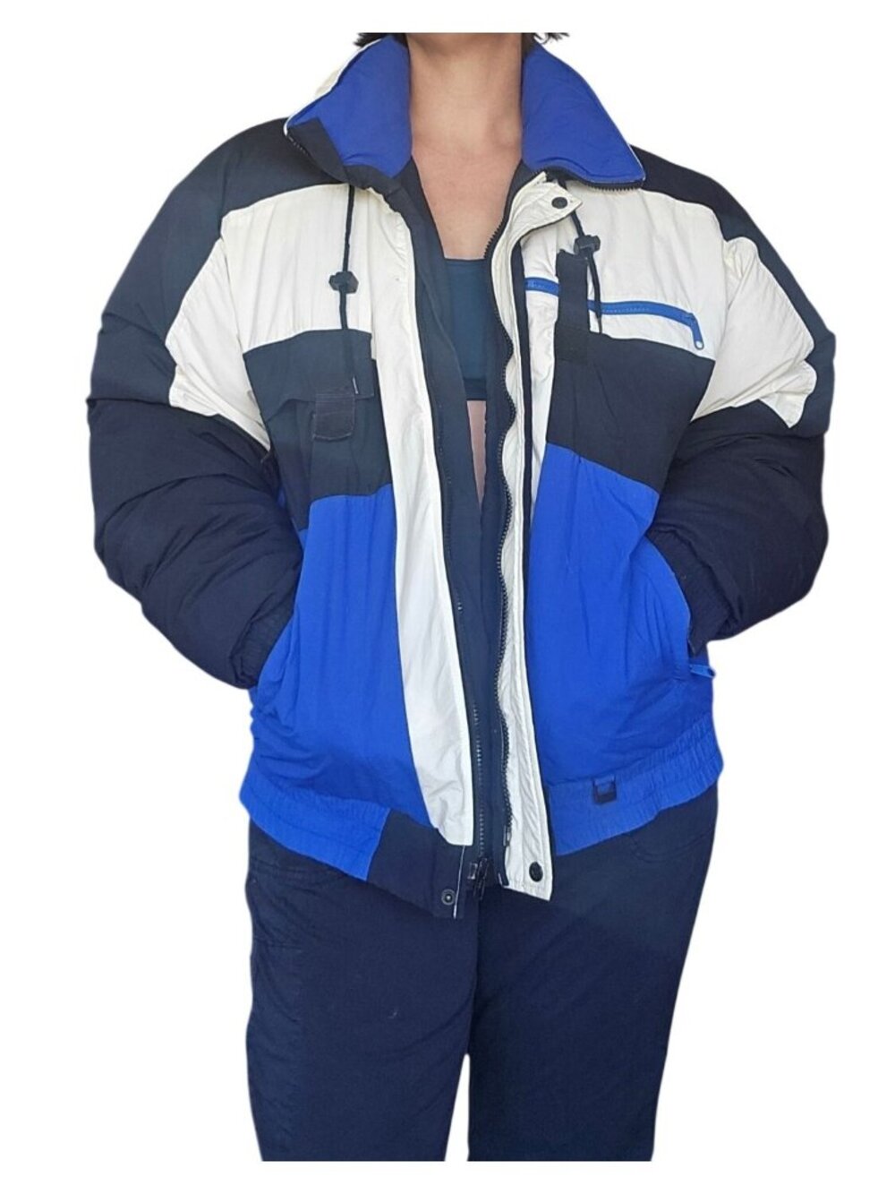 Vintage 80s Fall Line Color Block Ski Jacket Down Feather Filled Men's Size XL
